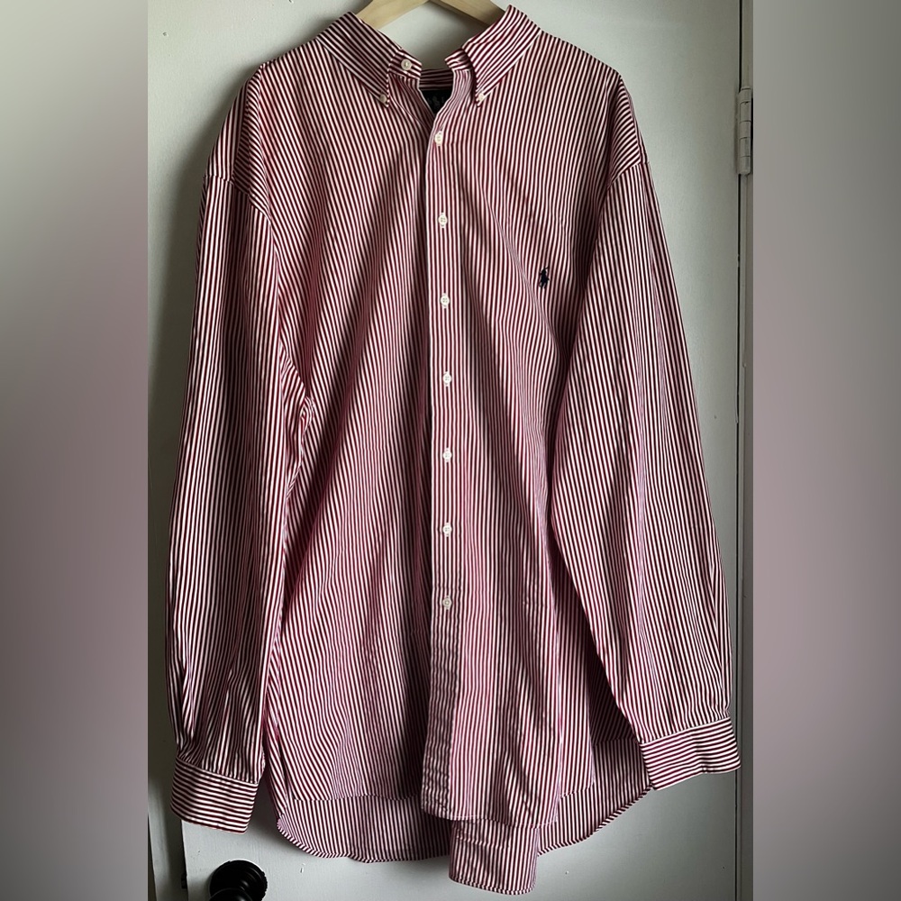 EUC Men’s Ralph Lauren Pinstriped Button Down, 3XLT, Red/White
